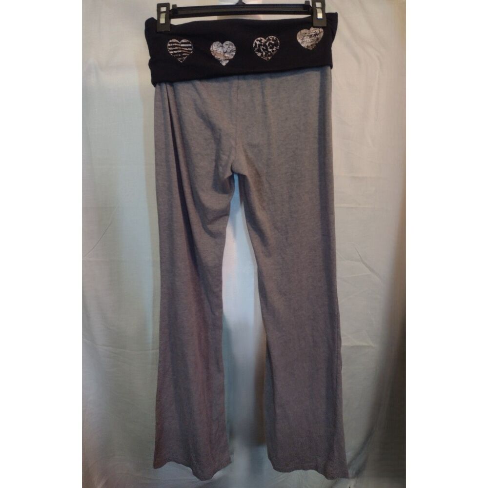 Eye Candy Y2K Foldover Yoga Pants Grey Black Heart Print Size M